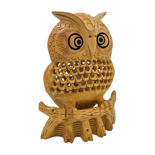 Wooden Handmade Carved Owl Statue 5-Inch