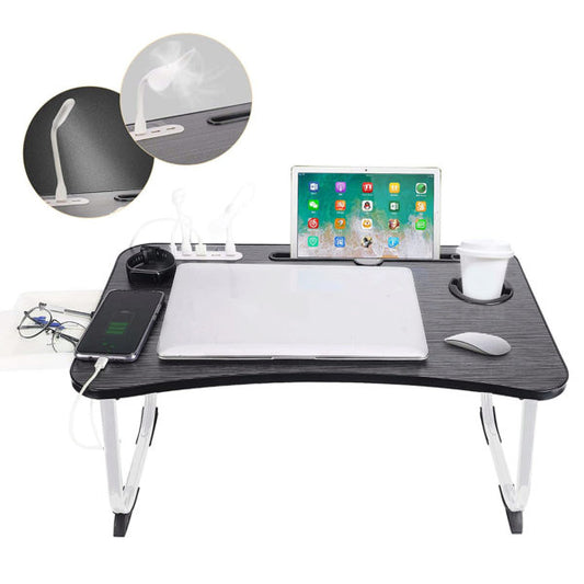 Folding Table with Electronics Charging Station and USB Fan Light