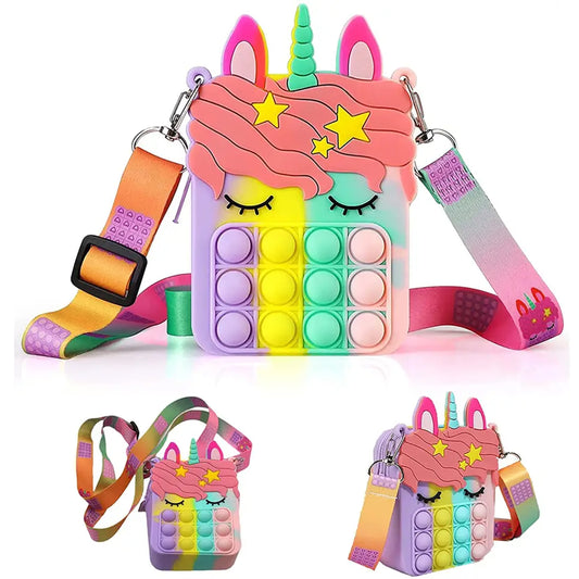 Magical and Fun Rainbow Unicorn Pop It Purse for Girls & Women's