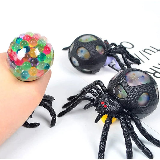 Two Black Spider Water beads filled squishy Fidget Toys with 1 spider squeezed