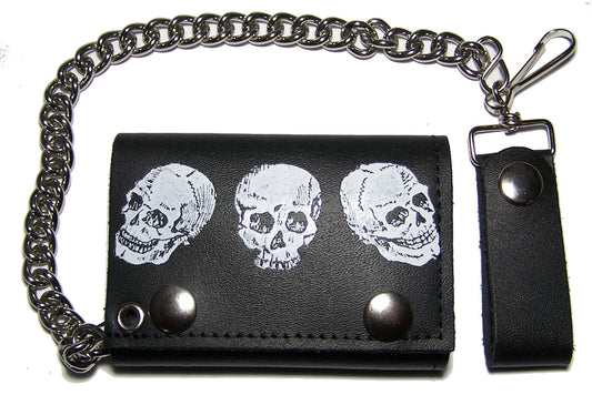 Buy TRIPLE SKULL HEADS TRIFOLD LEATHER WALLETS WITH CHAINBulk Price