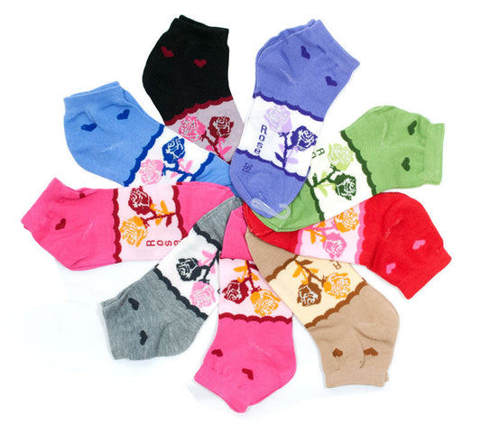 Girls Casual Ankle Socks with Flower Prints