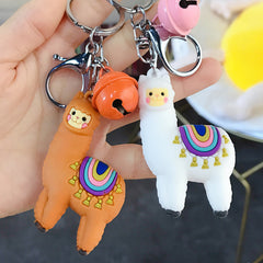 Brown and White color  Lama keychain with bell