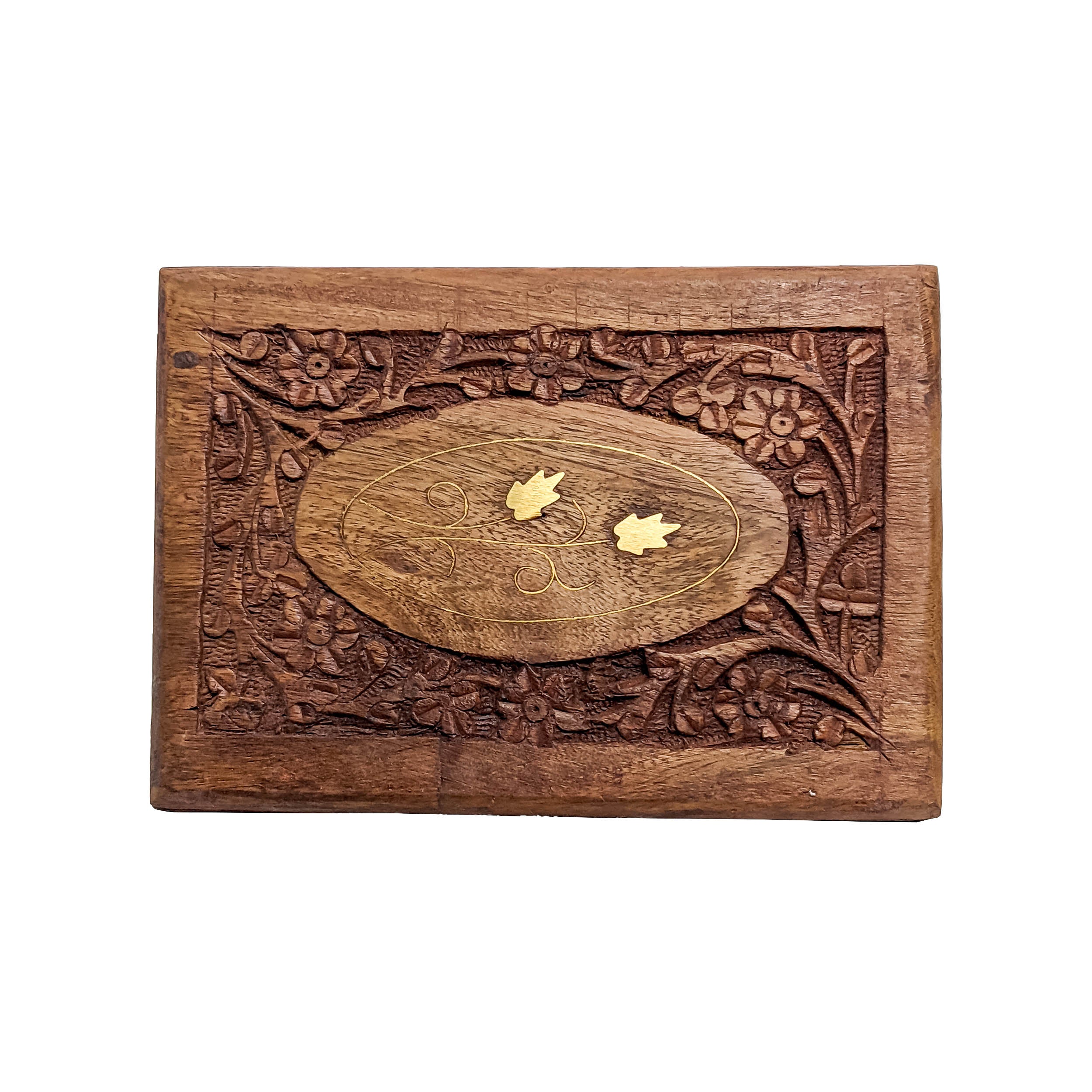 Wooden Brass Flower Jewelry Box
