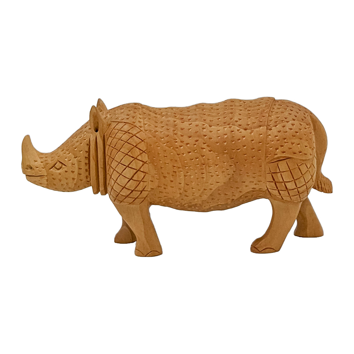 Handmade Wooden Rhinoceros With Carving Handicraft - Unique Home Decor Piece