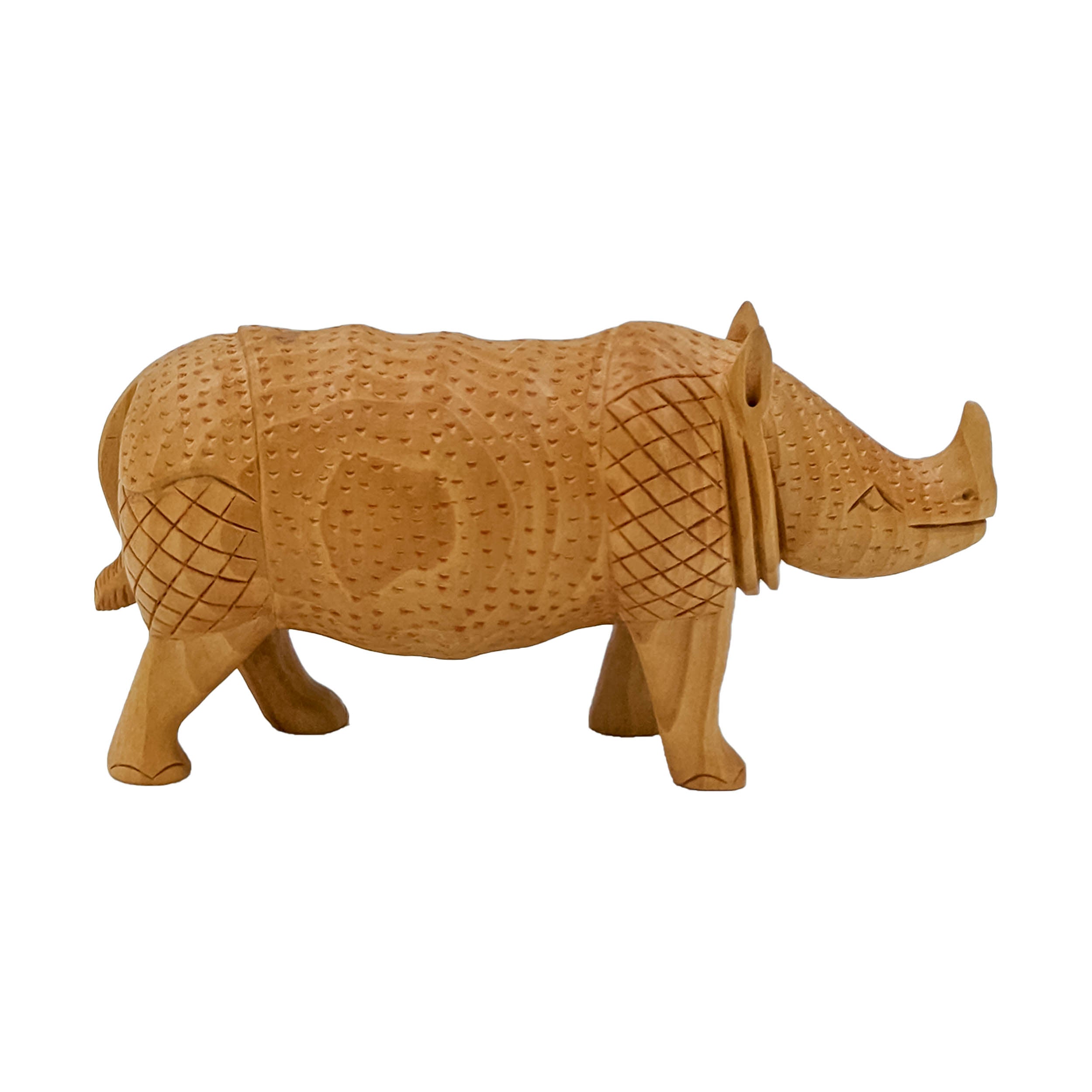 Handmade Wooden Rhinoceros Sculpture