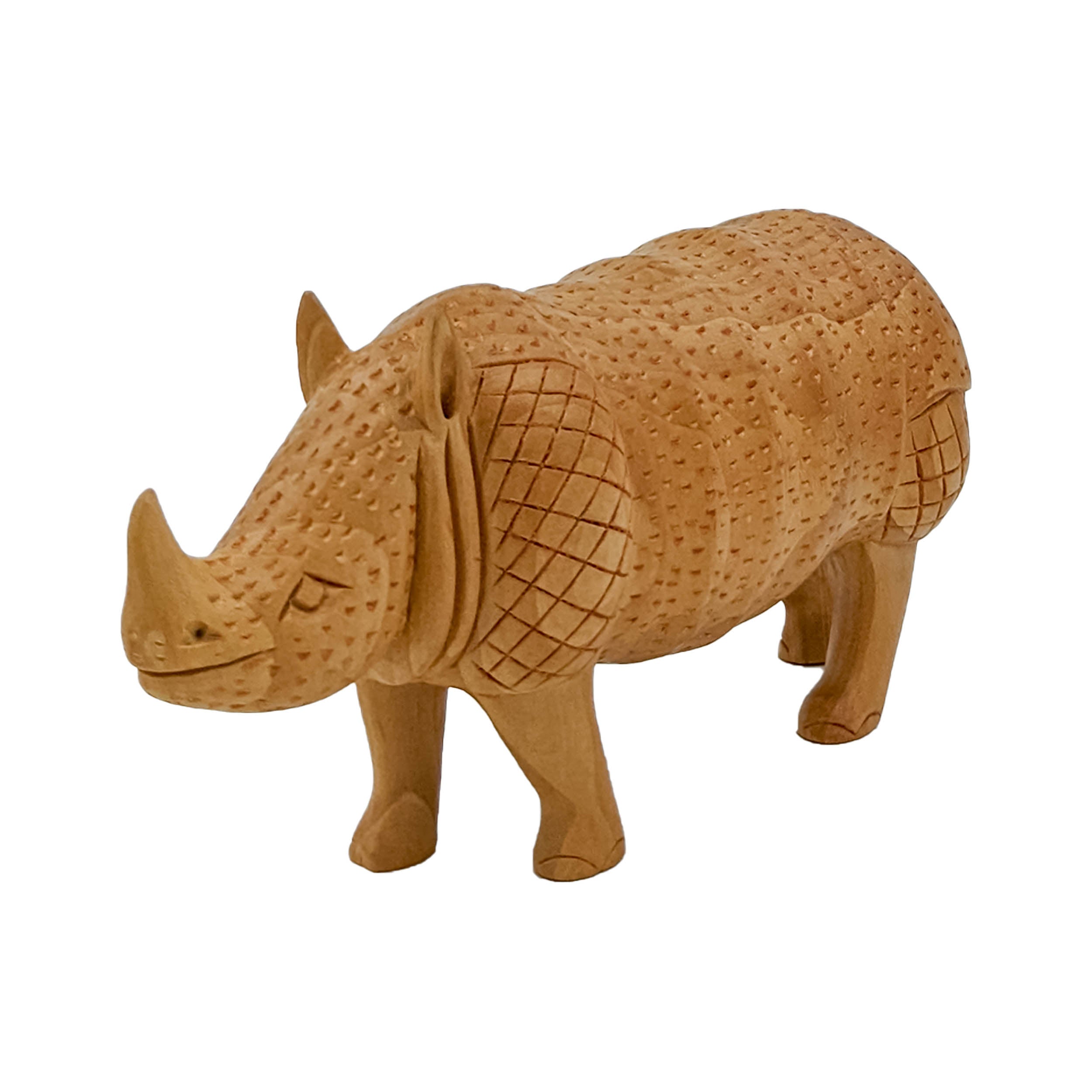 Handmade Wooden Rhinoceros With Carving Handicraft - Unique Home Decor Piece