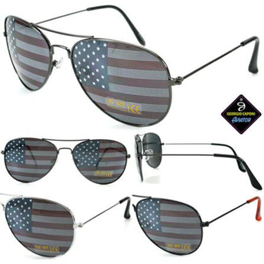 Wholesale American Flag on Lenses Aviator Sunglasses (sold by the piece or dozen)