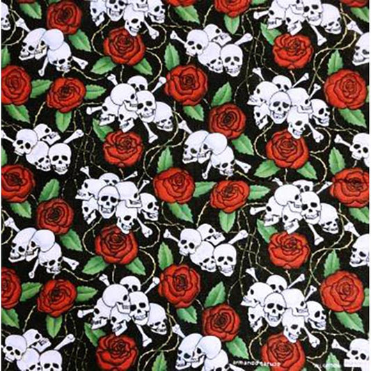 Buy SKULL & ROSES DESIGN BANDANNA 21x21 100% COTTON( sold by the piece or dozenBulk Price