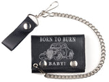 Wholesale BORN TO BURN VINTAGE CAR TRIFOLD LEATHER WALLETS WITH CHAIN (Sold by the piece)