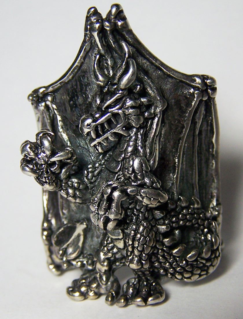Wholesale DRAGON ON SHEILD SILVER DELUXE BIKER RING (Sold by the piece) *