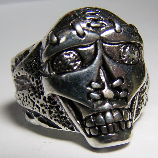 Wholesale Tribal Sewn Mask Skull Head Silver Biker Ring (Sold by the Piece)