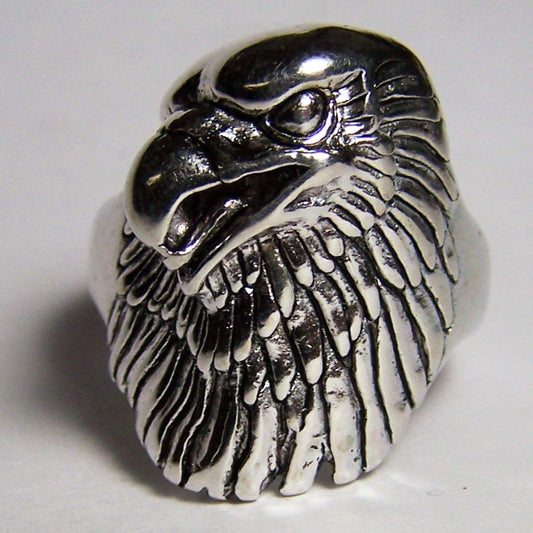 Wholesale Large Sized Eagle Head Silver Assorted Sizes Biker Ring (MOQ-6)
