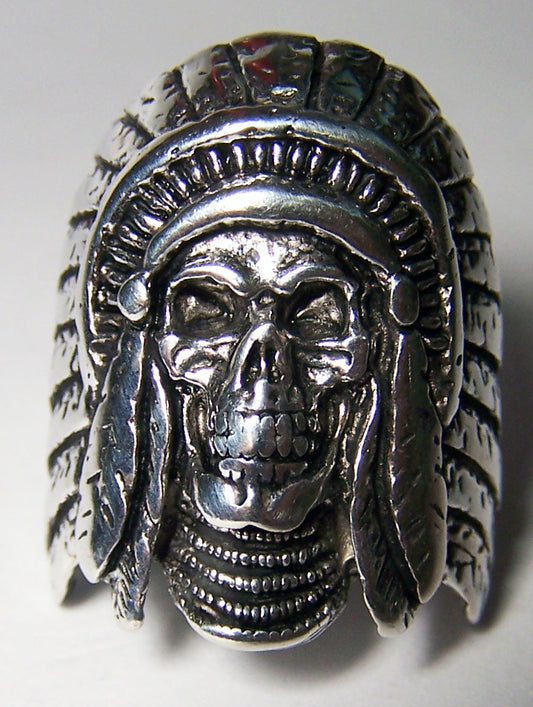 Wholesale INDIAN SKULL WITH HEADDRESS BIKER RING  (Sold by the piece) **-  CLOSEOUT AS LOW AS $ 3.50 EA