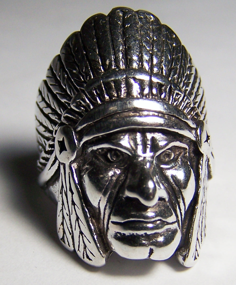 Wholesale INDIAN CHIEF FACE SILVER BIKER RING (Sold by the piece) *- CLOSEOUT AS LOW AS $ 3.75 EA