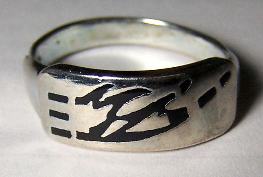 Wholesale BLACK NATIVE DESIGN SILVER DELUXE BIKER RING (Sold by the piece) * CLOSEOUT $ 2.95 EA