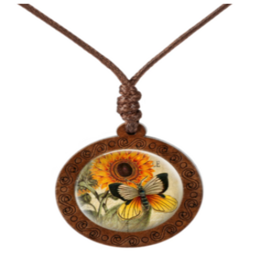 Wholesale Sunflower Necklace With Butterfly on Adjustable Wax Rope Necklace Fashion Jewelry Sweater Chain (Sold by the piece)