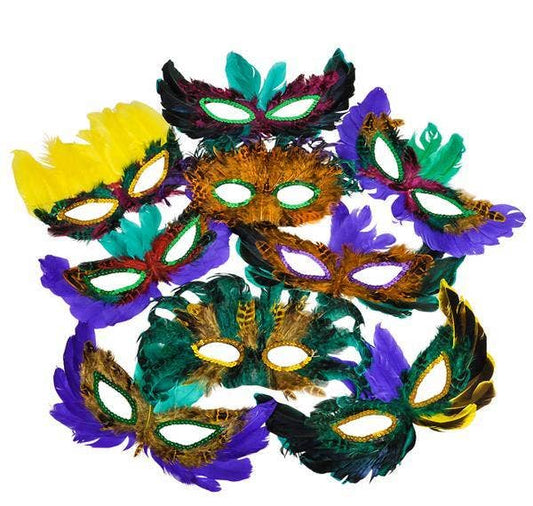 Buy MARDI GRAS FEATHER MASKS 50PCS/PACKS in Bulk