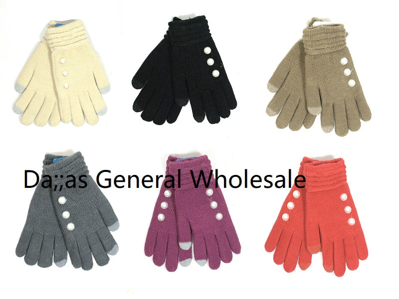 Ladies Cute Knitted Pearl Touch Gloves Wholesale MOQ -12 pcs