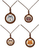 Wholesale Wood Prism 3D Like Animal Necklaces On Adjustable Wax Rope Necklace WOLF, BEAR, FOX, OWL, TIGER(sold by the piece)