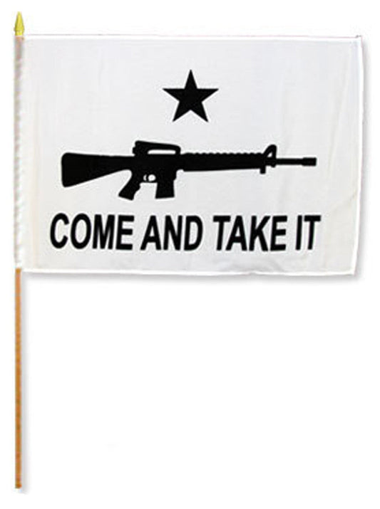 Buy COME AND TAKE IT RIFLE GUN 12 x 18 in FLAG ON THE STICK ( sold by the piece or dozenBulk Price