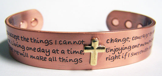 Wholesale SERENITY PRAYER CROSS PURE COPPER SIX MAGNET CUFF BRACELET ( sold by the piece )