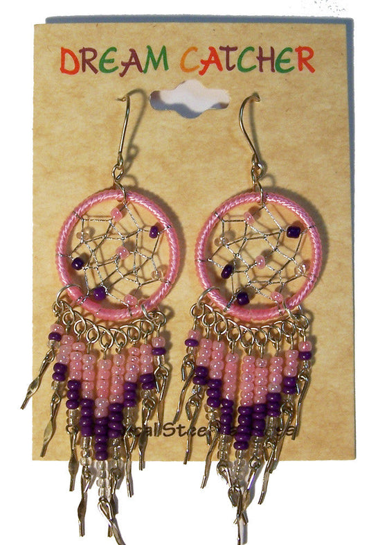 Wholesale DREAM CATCHER DANGLE SEED BEAD EARRINGS ( sold by the dozen or piece )
