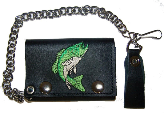 Buy EMBROIDERED FISH TRIFOLD LEATHER WALLET WITH CHAINBulk Price