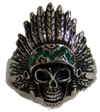 Wholesale INDIAN CHEIF W GREEN BAND STAINLESS STEEL BIKER RING ( sold by the piece )