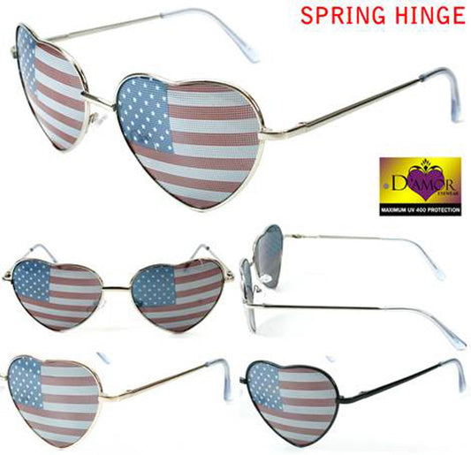 Wholesale HEART SHAPED AMERICAN FLAG WOMEN SUNGLASSES ( sold by the piece or dozen )