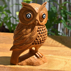 Touch of Natural Charm with Our Wooden Handmade Carved Owl Statue for Home and Office Decor