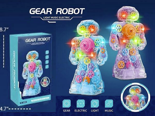 Wholesale Transparent Spinning Colorful Musical Toy Battery Mechanical Gear Robot - Entertaining and Educational Robot Toy for Kids MOQ 1