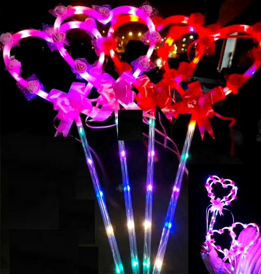 Wholesale Rainbow Heart Shaped 18.5-Inch LED Light Up Wand With Roses (Sold by DZ)