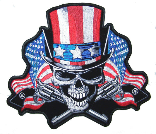 Wholesale JUMBO FLYING UNCLE SAM SKULL AND BONES AMERICAN FLAG PATCH 10 INCH (Sold by the piece)