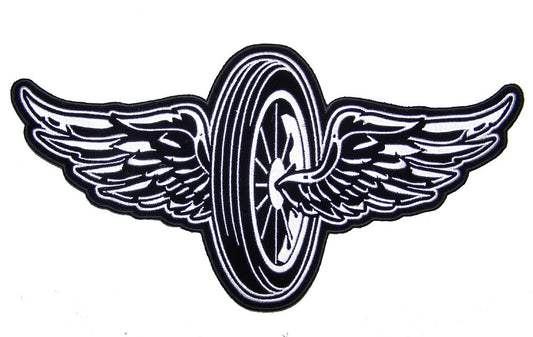 Wholesale JUMBO FLYING MOTORCYCLE WHEELL W WINGS PATCH 11 INCH (Sold by the piece)