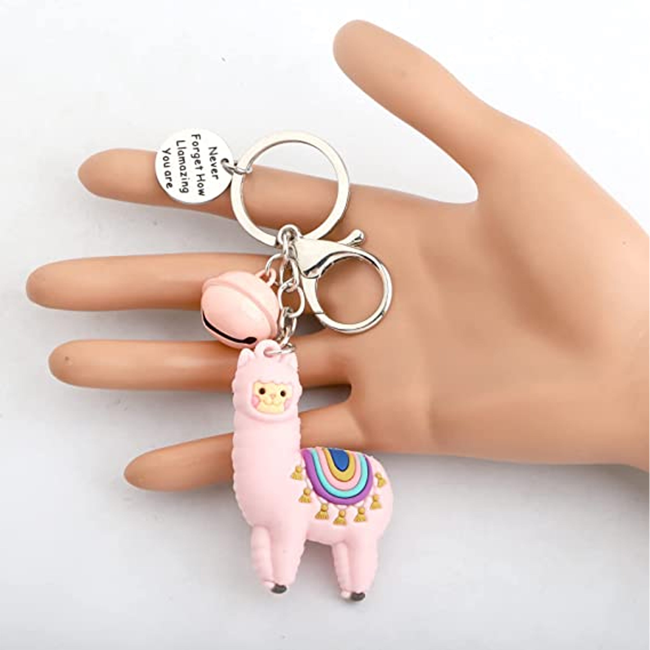 Pink  Lama keychain with bell  