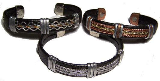 Buy LEATHER WRAPPED COPPER MAGNETIC BRACELET ( Sold by the piece OR dozen)Bulk Price