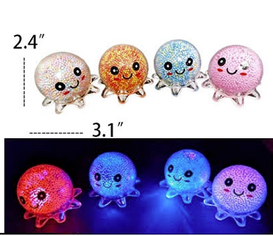 Wholesale Light Up Jelly Bead Happy Octopus Stress Toy (sold by the piece or dozen)