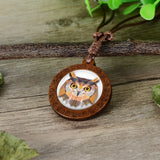 Wholesale Wood Prism 3D Like Animal Necklaces On Adjustable Wax Rope Necklace WOLF, BEAR, FOX, OWL, TIGER(sold by the piece)