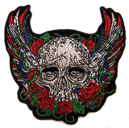Buy INHOUSE SKULL GUNS ROSES 4 INCH EMBROIDERED PATCH Bulk Price