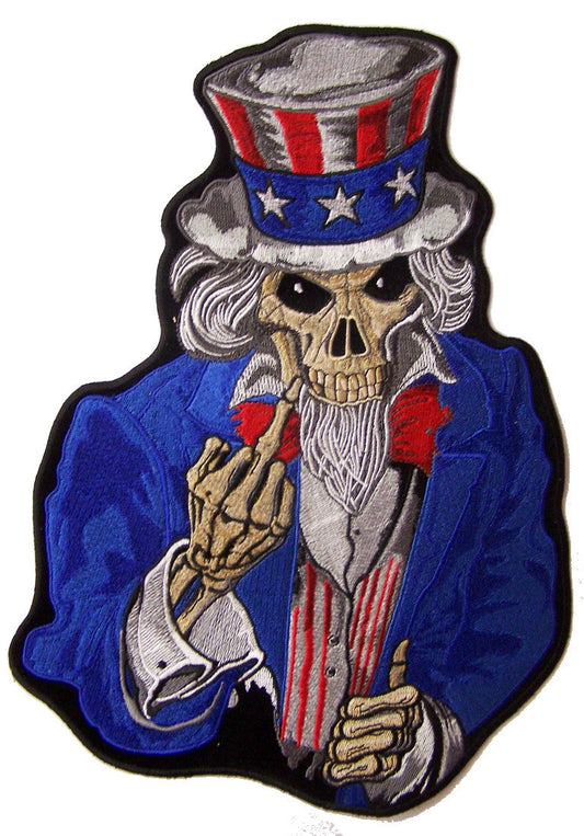 Wholesale JUMBO UNCLE SAM MIDDLE FINGER EMBROIDERED PATCH 12 INCH (Sold by the piece)