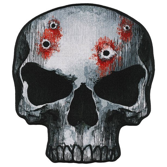 Buy 9 x 10 EMBROIDERED JUMBO SKULL PATCH WITH BULLET HOLESBulk Price