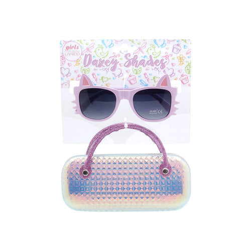 Wholesale Pink Dazey Shades Tween Cat Shape Fashion Sunglasses with Case ( sold by the piece)