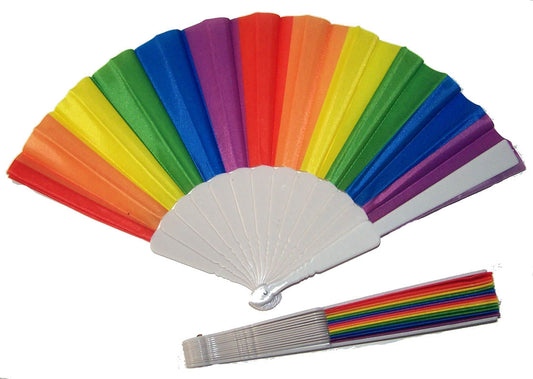 Rainbow Striped 9-Inch Cloth Hand Fan ( sold by the piece or  dozen )