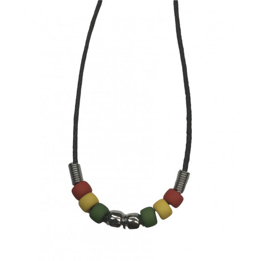 Wholesale Rasta Bead Black Wax Cord Necklace 18" With SIlver Beads (sold by the dozen)