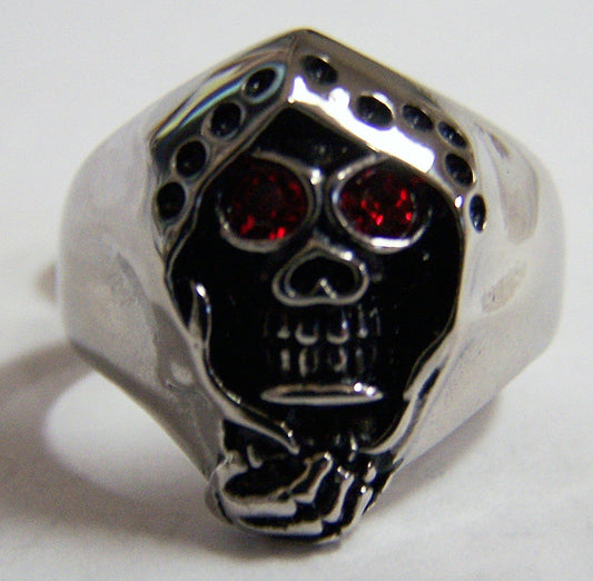 Wholesale GRIM REAPER SKULL W CAPE RED EYES STAINLESS STEEL BIKER RING ( sold by the piece )