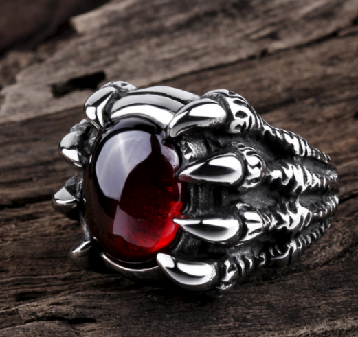 Wholesale RED JEWEL CLAW METAL BIKER RING ( sold by the piece)