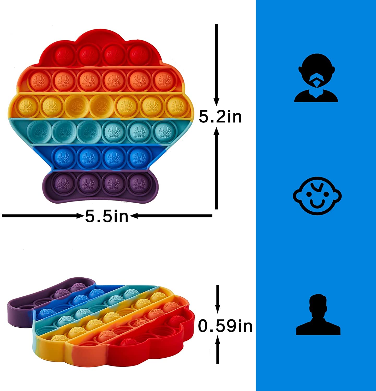 Rainbow Seashell Pop it Fidget toys Dimensions