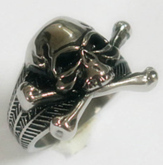 Wholesale SKULL AND CROSS BONES STAINLESS STEEL BIKER RING ( sold by the piece )