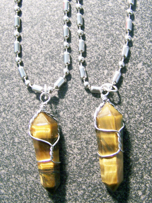 Buy STAINLESS STEEL BALL CHAIN NECKLACE W WIRE WRAPPED TIGER EYE STONE ( sold by the peice or dozenBulk Price